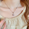 Light Luxury Copper Stone Beaded Six Point Star Cross Pendant Sweater Necklace for Women view 3