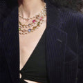 Vintage Faux Pearl Crystal Round Beaded Multi Layer French Court Choker Necklace For Women view 2