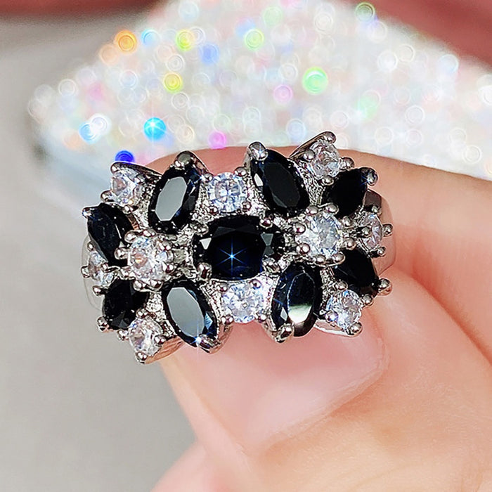 Women's Flower Ring With Colorful Marquise Micro Pave Stones, Light Luxury Jewelry