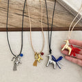 Alloy Stone Horseshoe Pony Tassel Pendant Adjustable Sweater Necklace Light Luxury Collarbone Chain view 4