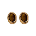 Maillard Style Resin Tiger Eye Geometric Round Stud Earrings With Silver Needle, Vintage Minimalist view 5
