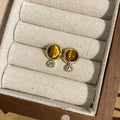 Maillard Style Resin Tiger Eye Geometric Round Stud Earrings With Silver Needle, Vintage Minimalist view 3