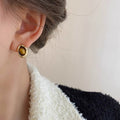 Maillard Style Resin Tiger Eye Geometric Round Stud Earrings With Silver Needle, Vintage Minimalist view 4
