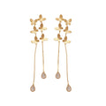 18K Gold Plated Copper Rhinestone Heart Flower Butterfly Tassel Drop Earrings With Silver Posts view 5