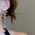 18K Gold Plated Copper Rhinestone Heart Flower Butterfly Tassel Drop Earrings With Silver Posts view 4