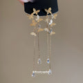 18K Gold Plated Copper Rhinestone Heart Flower Butterfly Tassel Drop Earrings With Silver Posts view 3
