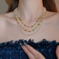 Light Luxury Faux Pearl Crystal Beaded Multilayer Geometric Round Choker Necklace view 3