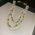 Light Luxury Faux Pearl Crystal Beaded Multilayer Geometric Round Choker Necklace view 2