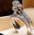 Silver Tone Raised Solitaire Three Piece Crystal Ring Set view 1