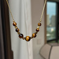 18K Gold Plated Tiger Eye Beaded Adjustable Maillard Style Sweater Necklace view 2