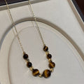 18K Gold Plated Tiger Eye Beaded Adjustable Maillard Style Sweater Necklace view 4