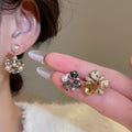 Light Luxury Alloy Rhinestone Enamel Square Pearl Flower Stud Earrings French Court Style view 2