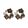 Light Luxury Alloy Rhinestone Enamel Square Pearl Flower Stud Earrings French Court Style view 5