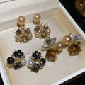 Light Luxury Alloy Rhinestone Enamel Square Pearl Flower Stud Earrings French Court Style view 1