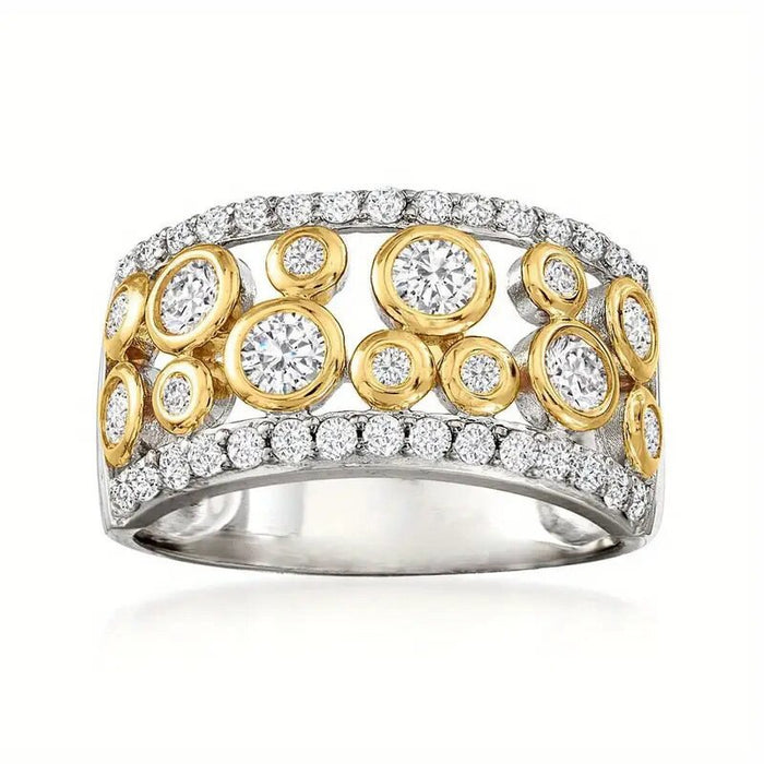 Round Combination Ring For Women, Two Tone Inlaid Zircon Light Luxury Fashion Jewelry
