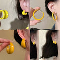 Metal Silver Needle Enamel Geometric Round Pendant Drop Earrings For Women Fresh Style view 2