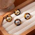 Vintage Maillard Leopard Acrylic Irregular Round Bead Tiger Eye Inlay Stud Earrings view 2