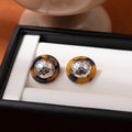 Vintage Maillard Leopard Acrylic Irregular Round Bead Tiger Eye Inlay Stud Earrings view 4