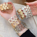 Alloy Geometric Square Oval Textured Elastic Rope Bangle For Women view 3