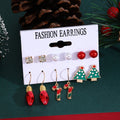 Elegant Christmas Bell Santa Tree Bow Light Enamel Pearl Rhinestone Alloy Drop Stud Hoop Set Earrings view 3