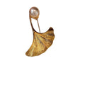 18K Gold Plated Copper Maple Leaf Pearl Brooch For Women, Minimalist European Style Pin view 5