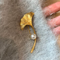 18K Gold Plated Copper Maple Leaf Pearl Brooch For Women, Minimalist European Style Pin view 4