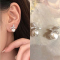 Korean Light Luxury Faux Pearl Zircon Bow Stud Earrings Elegant Minimalist Fashion Jewelry view 1
