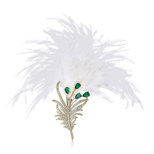 Copper Zircon Feather Brooch Pin For Elegant Women Apparel Decor