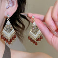 Maillard Style Rhombus Crystal Tassel Drop Earrings With Silver Pins And Sparkling Rhinestone Inlay view 2