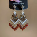 Maillard Style Rhombus Crystal Tassel Drop Earrings With Silver Pins And Sparkling Rhinestone Inlay view 1