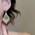 Maillard Style Rhombus Crystal Tassel Drop Earrings With Silver Pins And Sparkling Rhinestone Inlay view 4