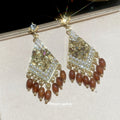 Maillard Style Rhombus Crystal Tassel Drop Earrings With Silver Pins And Sparkling Rhinestone Inlay view 3