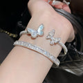 Light Luxury Sparkling Zircon Mother Of Pearl Butterfly Open Bangle Bracelet For Women view 3