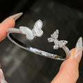 Light Luxury Sparkling Zircon Mother Of Pearl Butterfly Open Bangle Bracelet For Women view 2