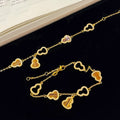 18K Gold Plated Copper Zircon Gourd Tiger Eye Adjustable Vintage Bracelet For Women view 3