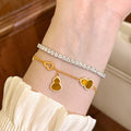 18K Gold Plated Copper Zircon Gourd Tiger Eye Adjustable Vintage Bracelet For Women view 4