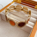 European American Leopard Print Leather Alloy Oval Geometric Elastic Rope Bangle view 4
