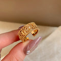 18K Gold Plated Copper Zircon Open Ring With Wrinkled Floral Geometric Design view 3