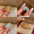 18K Gold Plated Copper Zircon Open Ring With Wrinkled Floral Geometric Design view 1