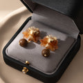 Vintage Chinese Style Gradient Acrylic Flower Studs With Wooden Bead Drop Elegant Fashion Pendant Earrings view 3