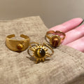 Vintage Maillard Style Tiger Eye Zircon Round Open Ring For Women Geometric Index Finger Jewelry view 4