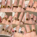 Vintage Maillard Style Tiger Eye Zircon Round Open Ring For Women Geometric Index Finger Jewelry view 1