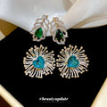 Light Luxury Copper Zircon Leaf Flower Teardrop Pendant Drop Earrings For Women view 1