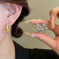 Alloy Cross Knot Twisted Geometric C Shape Stud Earrings Minimalist Round Design view 3