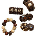 Vintage Bohemian Coconut Shell Wood Bead Round Elastic Bangle For Women view 5