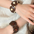 Vintage Bohemian Coconut Shell Wood Bead Round Elastic Bangle For Women view 4