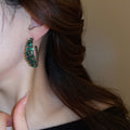 Light Luxury Alloy C-Shaped Rhinestone Stud Earrings Vintage Geometric Circle Jewelry view 3