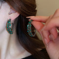 Light Luxury Alloy C-Shaped Rhinestone Stud Earrings Vintage Geometric Circle Jewelry view 1