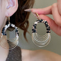 Vintage Leopard Print Leather Oval Layered Hollow Pendant Drop Earrings Maillard Style view 4
