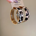Vintage Leopard Print Leather Oval Layered Hollow Pendant Drop Earrings Maillard Style view 3